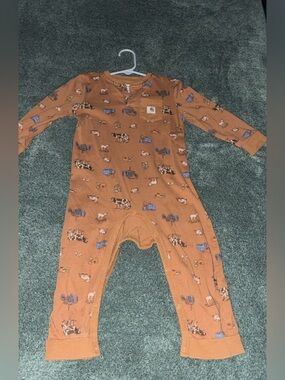 Carhartt Rust Brown Farm Animal Print Kids One-Piece